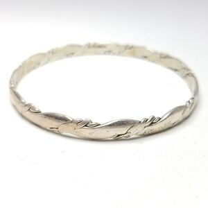 Vintage Silver Tone Wavy Design Bangle Bracelet, Signed Mexico, Stacking Estate